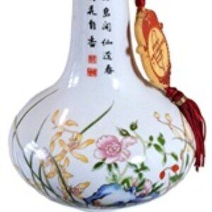 Vintage Chinese White Floral Porcelain Bottle